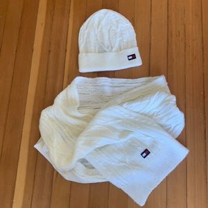 White Cable knit scarf and toque